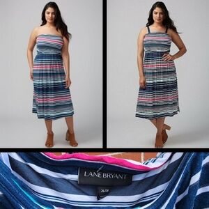 26/28 LANE BRYANT stripe stretchy knit spaghetti strap strapless dress 26w 28w